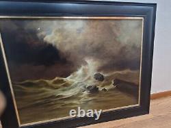 Antique Seascape Oil Painting By Lars Johnson Haukaness Christiania c. 1890