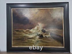 Antique Seascape Oil Painting By Lars Johnson Haukaness Christiania c. 1890