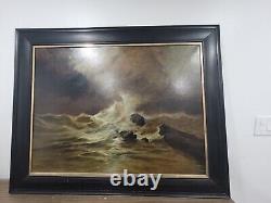 Antique Seascape Oil Painting By Lars Johnson Haukaness Christiania c. 1890