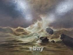 Antique Seascape Oil Painting By Lars Johnson Haukaness Christiania c. 1890