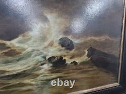 Antique Seascape Oil Painting By Lars Johnson Haukaness Christiania c. 1890