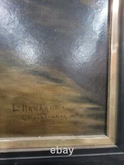 Antique Seascape Oil Painting By Lars Johnson Haukaness Christiania c. 1890