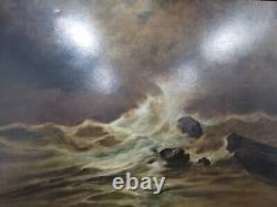 Antique Seascape Oil Painting By Lars Johnson Haukaness Christiania c. 1890