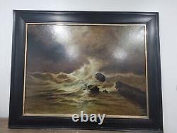 Antique Seascape Oil Painting By Lars Johnson Haukaness Christiania c. 1890