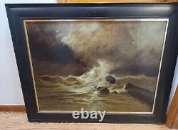 Antique Seascape Oil Painting By Lars Johnson Haukaness Christiania c. 1890