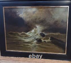 Antique Seascape Oil Painting By Lars Johnson Haukaness Christiania c. 1890