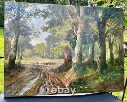 Antique Signed Karl Vikas Oil Painting Fontainebleau Woods France Forest 40 old