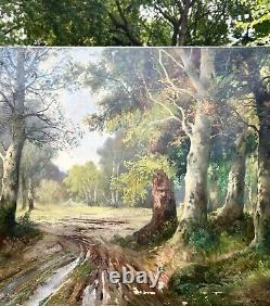 Antique Signed Karl Vikas Oil Painting Fontainebleau Woods France Forest 40 old