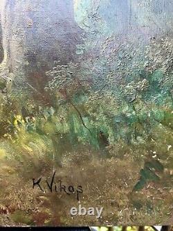 Antique Signed Karl Vikas Oil Painting Fontainebleau Woods France Forest 40 old