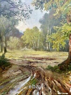 Antique Signed Karl Vikas Oil Painting Fontainebleau Woods France Forest 40 old