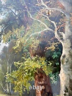 Antique Signed Karl Vikas Oil Painting Fontainebleau Woods France Forest 40 old