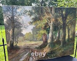 Antique Signed Karl Vikas Oil Painting Fontainebleau Woods France Forest 40 old