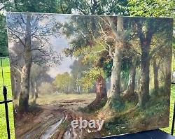 Antique Signed Karl Vikas Oil Painting Fontainebleau Woods France Forest 40 old