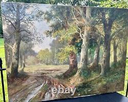 Antique Signed Karl Vikas Oil Painting Fontainebleau Woods France Forest 40 old