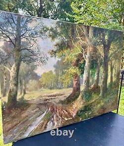 Antique Signed Karl Vikas Oil Painting Fontainebleau Woods France Forest 40 old