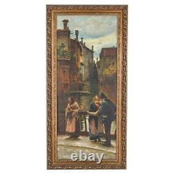 Antique Signed Venetian Oil On Canvas Painting H 43 W 21. Canvas is H 38
