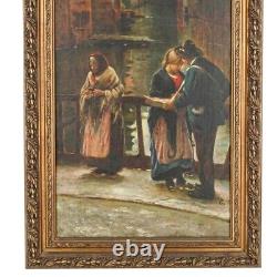 Antique Signed Venetian Oil On Canvas Painting H 43 W 21. Canvas is H 38