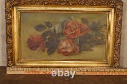 Antique Still Life Roses Oil on Canvas Gilted Frame 19th C. 18 by 24