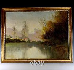 Antique Tonalist Landscape Oil Painting in the manner of Corot