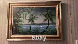 Antique Tropical Oil Painting signed by Artist J. Makall