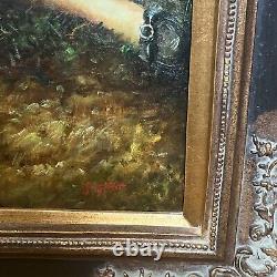 Antique Two Sisters Oil Painting On Canvas Large With Frame