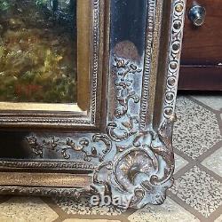 Antique Two Sisters Oil Painting On Canvas Large With Frame