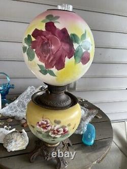 Antique Very Large Parlor Hand Painted Gone with the Wind Oil Lamp Non-Converted