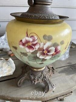 Antique Very Large Parlor Hand Painted Gone with the Wind Oil Lamp Non-Converted