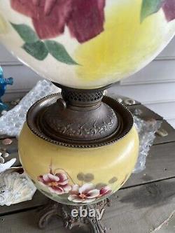 Antique Very Large Parlor Hand Painted Gone with the Wind Oil Lamp Non-Converted