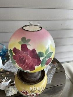 Antique Very Large Parlor Hand Painted Gone with the Wind Oil Lamp Non-Converted