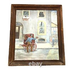 Antique Vintage 1940's George Leslie Engel Large Oil on Masonite Estate Painting