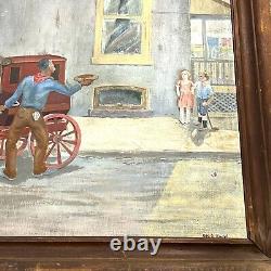 Antique Vintage 1940's George Leslie Engel Large Oil on Masonite Estate Painting