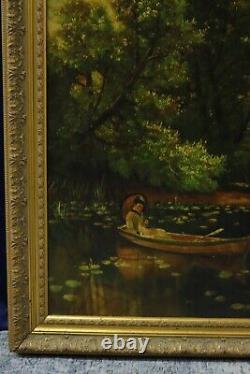 Antique Vintage Landscape Painting Oil on Canvas Signed Framed ART 48x38 Large