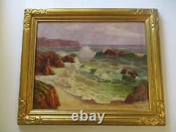 Antique Vintage Large Oil Painting Listed Plein Air Coast Beach Painting Sea