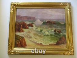 Antique Vintage Large Oil Painting Listed Plein Air Coast Beach Painting Sea