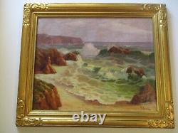 Antique Vintage Large Oil Painting Listed Plein Air Coast Beach Painting Sea