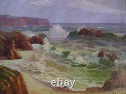 Antique Vintage Large Oil Painting Listed Plein Air Coast Beach Painting Sea