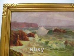 Antique Vintage Large Oil Painting Listed Plein Air Coast Beach Painting Sea