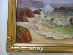 Antique Vintage Large Oil Painting Listed Plein Air Coast Beach Painting Sea