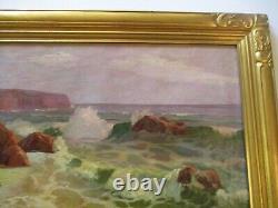 Antique Vintage Large Oil Painting Listed Plein Air Coast Beach Painting Sea