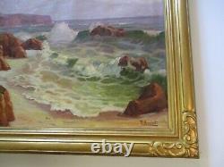 Antique Vintage Large Oil Painting Listed Plein Air Coast Beach Painting Sea