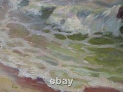 Antique Vintage Large Oil Painting Listed Plein Air Coast Beach Painting Sea