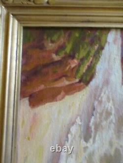 Antique Vintage Large Oil Painting Listed Plein Air Coast Beach Painting Sea