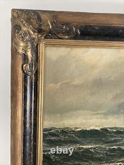 Antique Vintage Original Oil Painting Ocean Waves Seascape -Gilt Frame, Signed