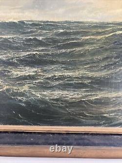 Antique Vintage Original Oil Painting Ocean Waves Seascape -Gilt Frame, Signed