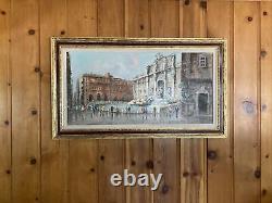 Antique Vintage Original Oil Painting on Canvas -Trevi Fountain Rome -A. Devity