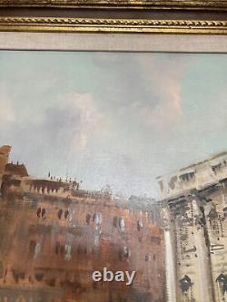 Antique Vintage Original Oil Painting on Canvas -Trevi Fountain Rome -A. Devity