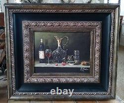 Antique Vtg Oil Painting Still Life Table Scene O/C Art Signed Large Frame