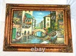 Antique X-Large Venetian Canal Scene Oil Painting on Canvas Nice