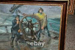 Antique early 20th Century High sea Drama Large oil Painting